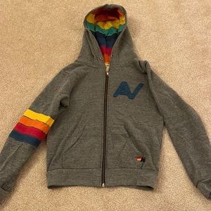 Aviator Nation- unisex kids size 12 grey and rainbow zip up. Worn 3 times.